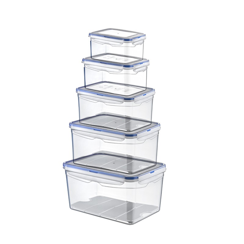 02 1482- RECT.AIRTIGHT STORAGE BOX SET OF 5 (0,7+1,3+2,4+4,5+9,0 LT)		L22	 W30	H19.5